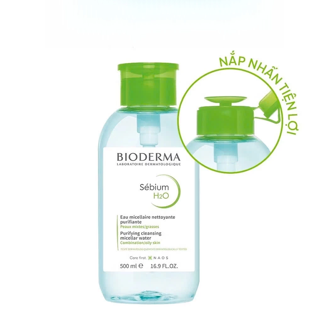 BIODERMA Nước Tẩy Trang Dành Cho Da Dầu Mụn Phiên Bản Nắp Nhấn Sebium H2O 500ml - Ảnh 2